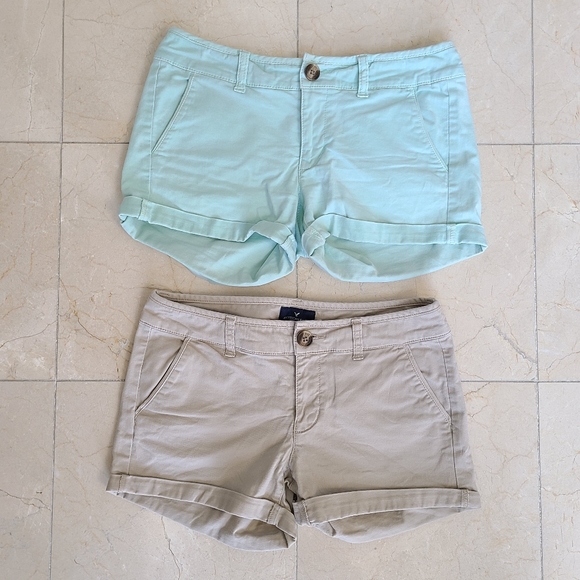 American Eagle Midi Stretch Shorts Bundle Khaki 4 - Picture 1 of 4